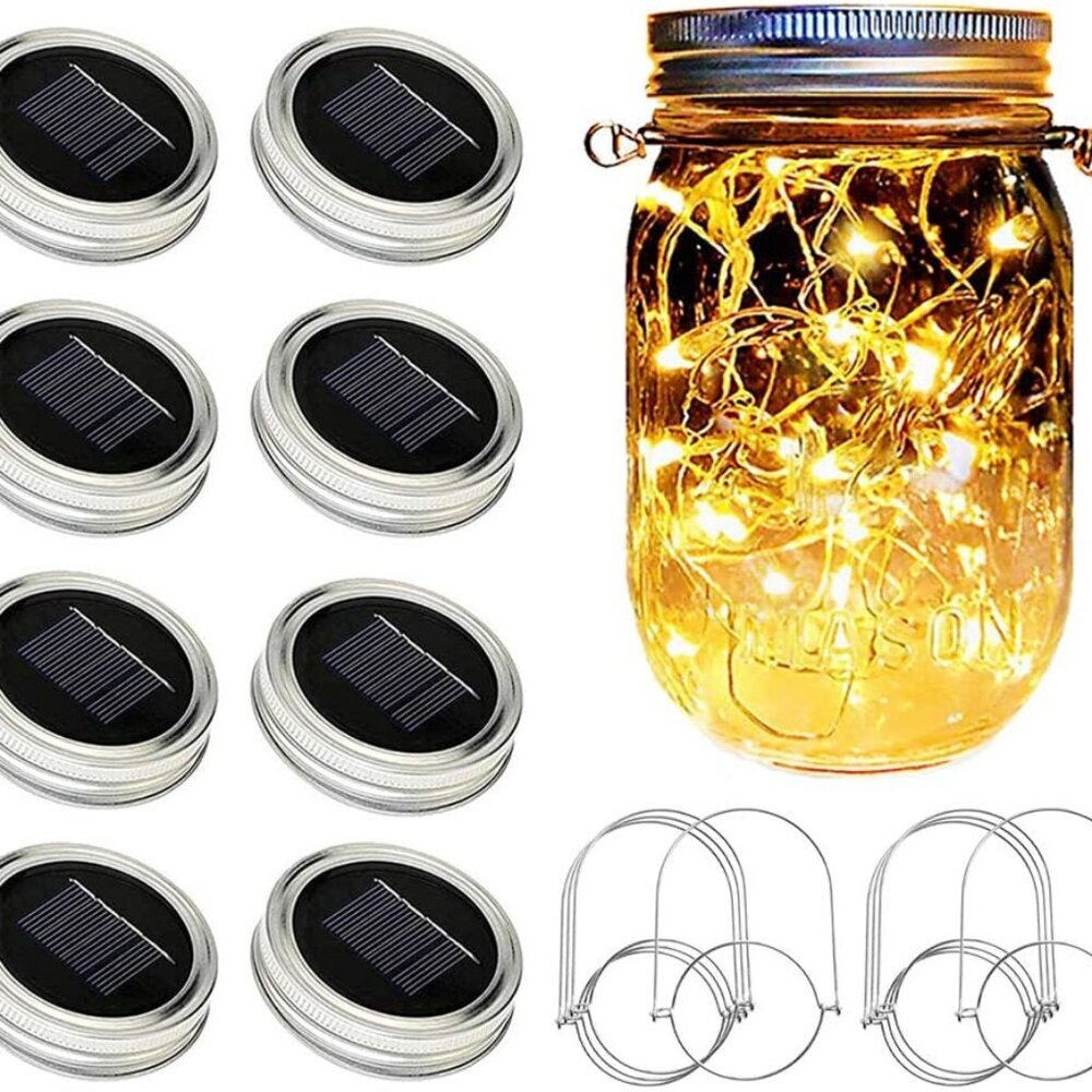 Solar Mason Jar Lights [Updated], 8 Pack 20 LED Waterproof Fairy Firefly Jar Lid